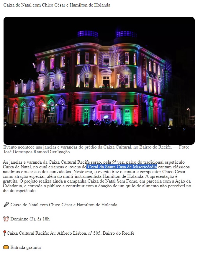 Cantata com coral infantil da Santa Casa se apresentará na Caixa Cultural