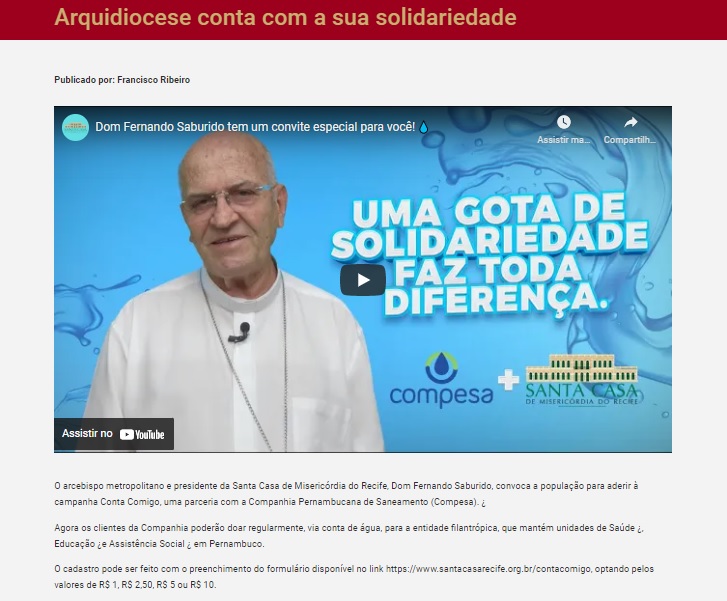 Dom Fernando Saburido convoca a população para aderir à campanha Conta Comigo