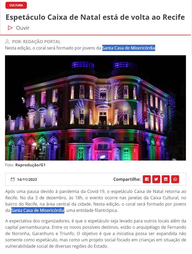 Espetáculo Caixa de Natal, com coral de jovens da SCM, tem data marcada para apresentação 