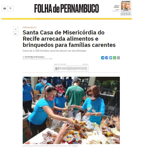 Santa Casa de Misericórdia do Recife arrecada alimentos e brinquedos para famílias carentes