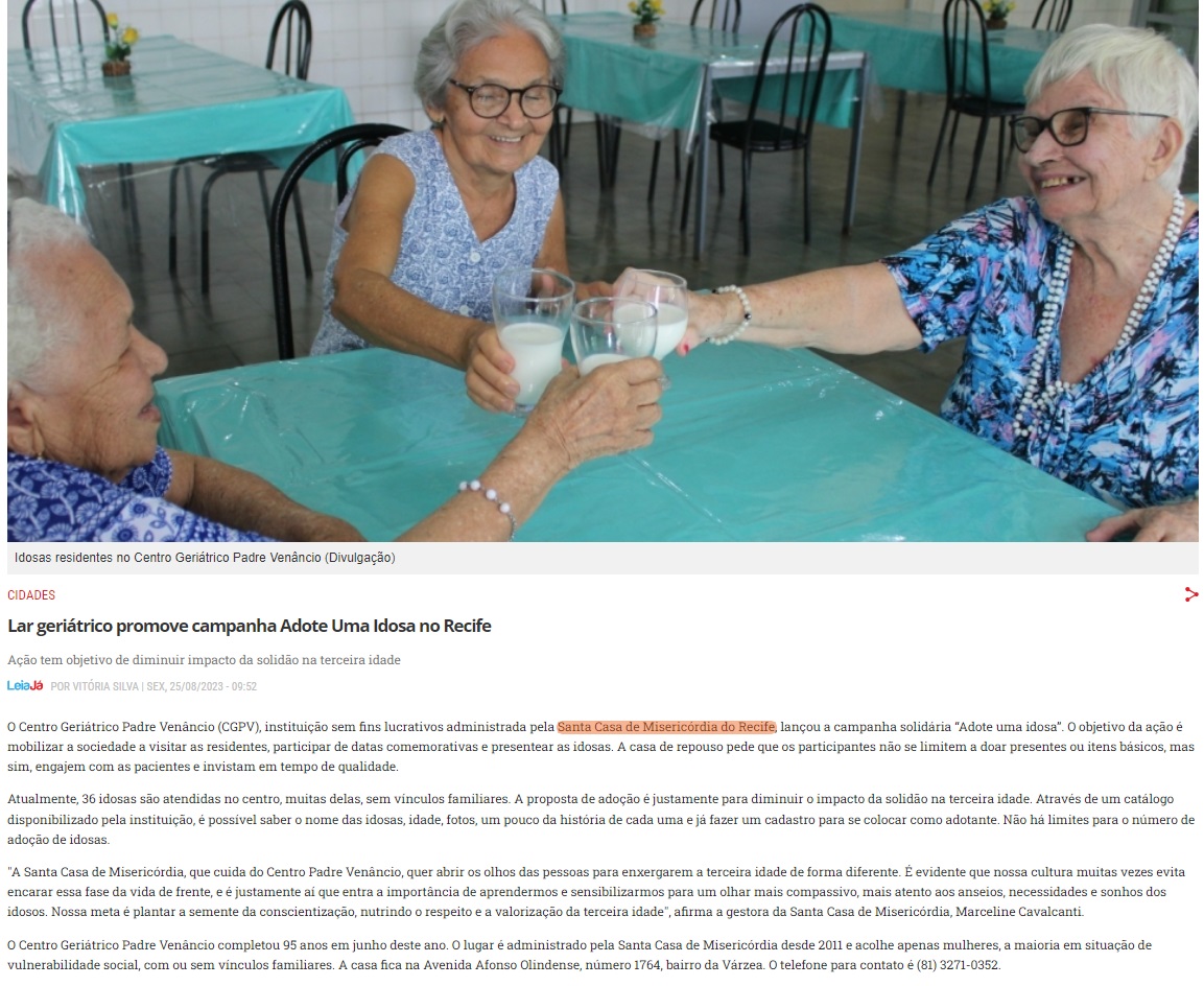 CGPV promove campanha Adote Uma Idosa no Recife