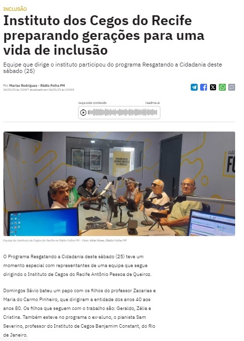 Instituto dos Cegos do Recife preparando gerações para uma vida de inclusão